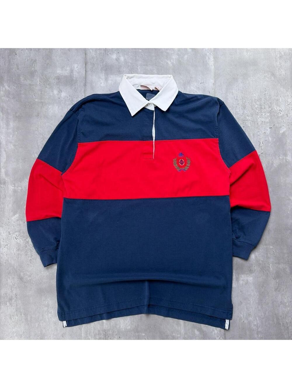 Vintage Navy Huntington Ridge Striped Long Sleeve Rugby Polo Shirt